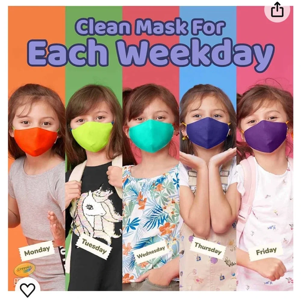 NEW PACK OF 5 CRAYOLA WASHABLE REUSABLE MASKS WITH MESH BAG